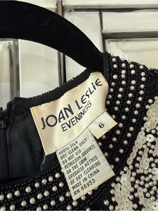 Rare Vintage Joan Leslie Evenings Black Beaded Midi Dress - Picture 2 of 6